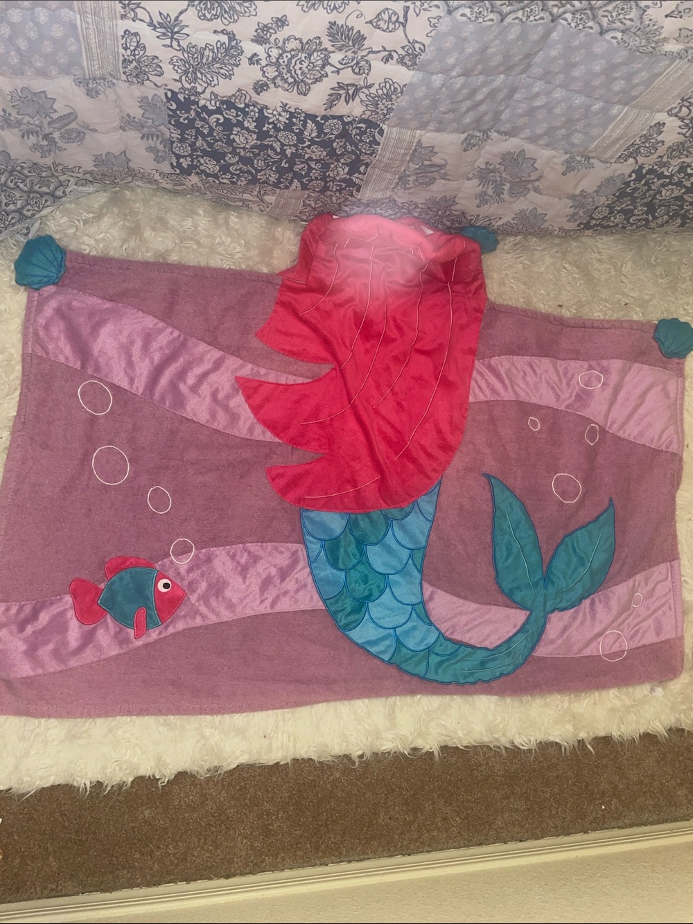 Kids Mermaid Swim Towel with hoodie - Pink and Teal